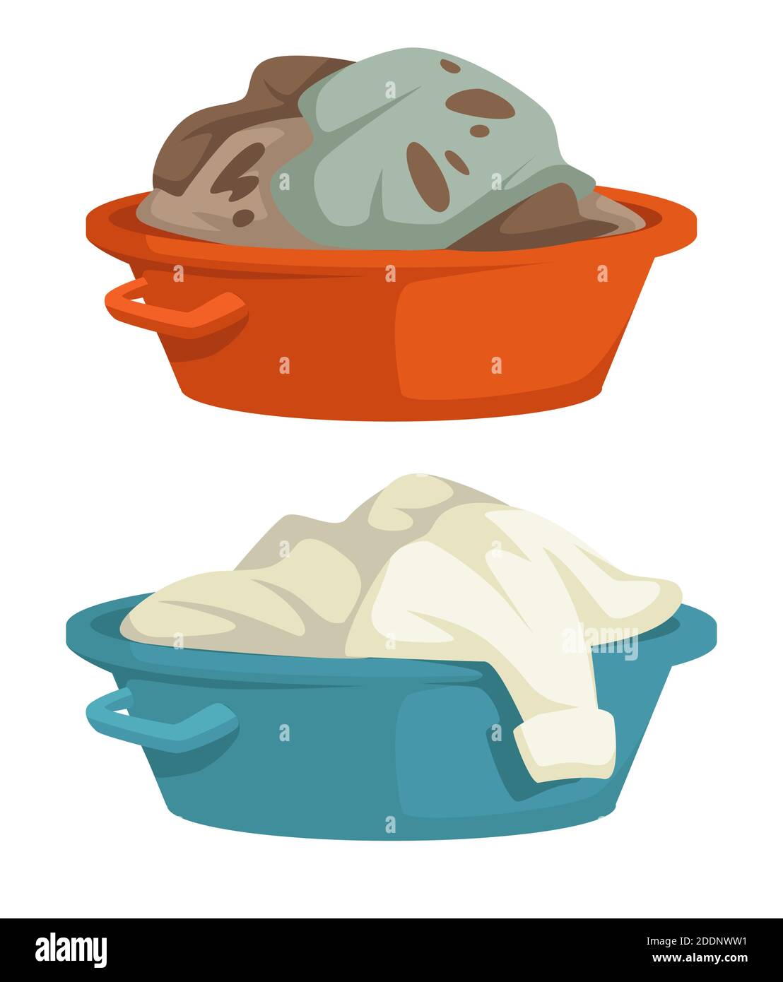 Macchie pulite e sporche di fango sui vestiti nel lavandino Illustrazione Vettoriale