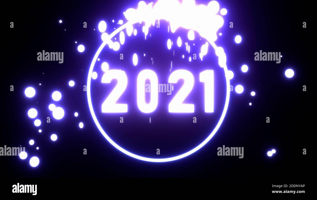 Tema della presentazione Happy New Year 2021, sfondo New Year 2021, testo 3D con luce illuminante, alta qualità 4K, rendering 3D Foto Stock