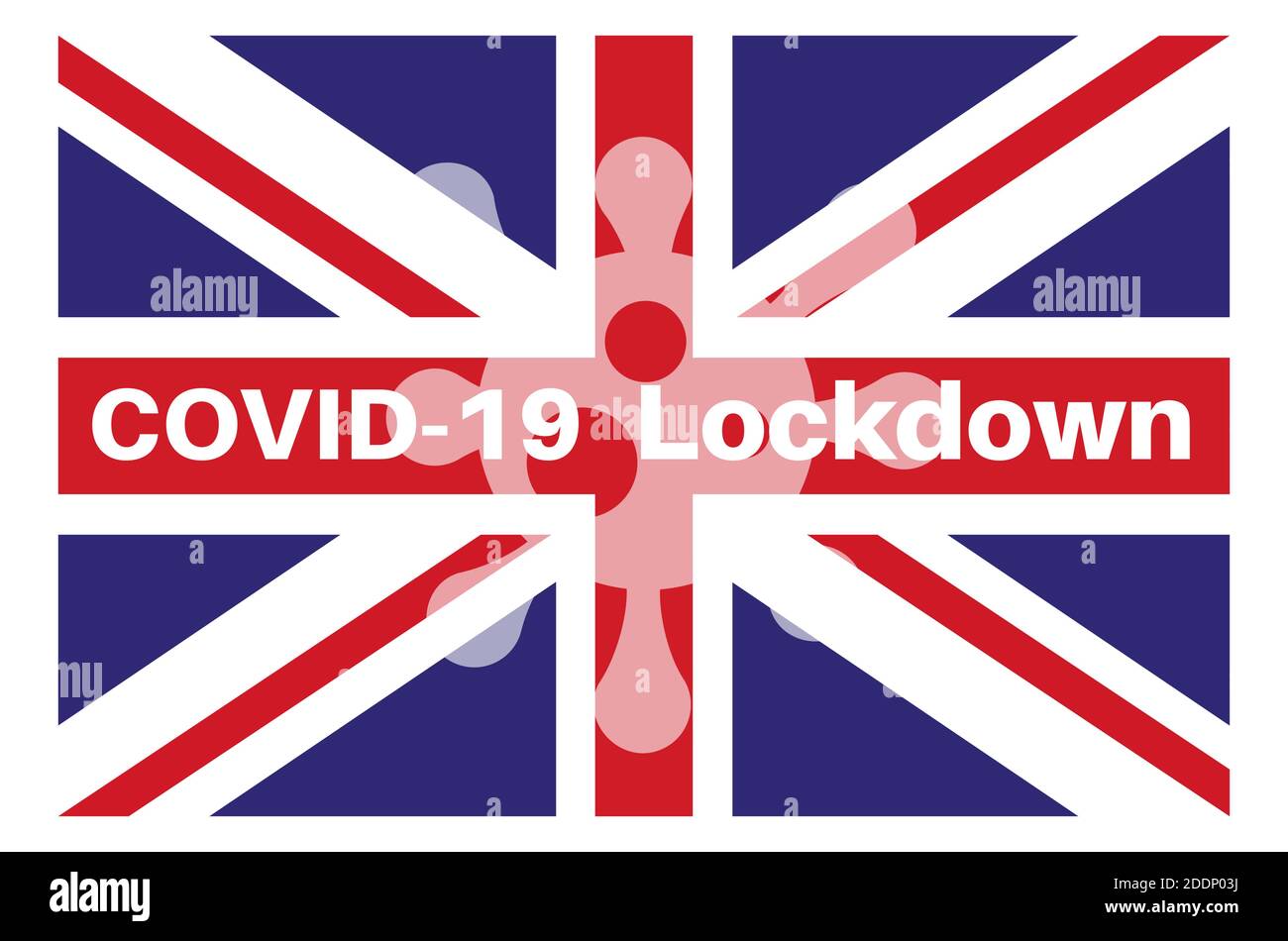 Covid Lockdown su uno sfondo Union Flag con un virus logo Illustrazione Vettoriale