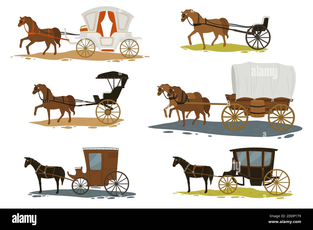 Cavalli con trasporto, trasporto in vettore passato Illustrazione Vettoriale