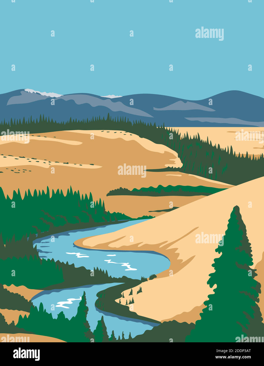 WPA poster art del Kbuk Valley National Park, un parco nazionale americano nella regione artica dell'Alaska nordoccidentale, Stati Uniti fatto in lavori p Illustrazione Vettoriale