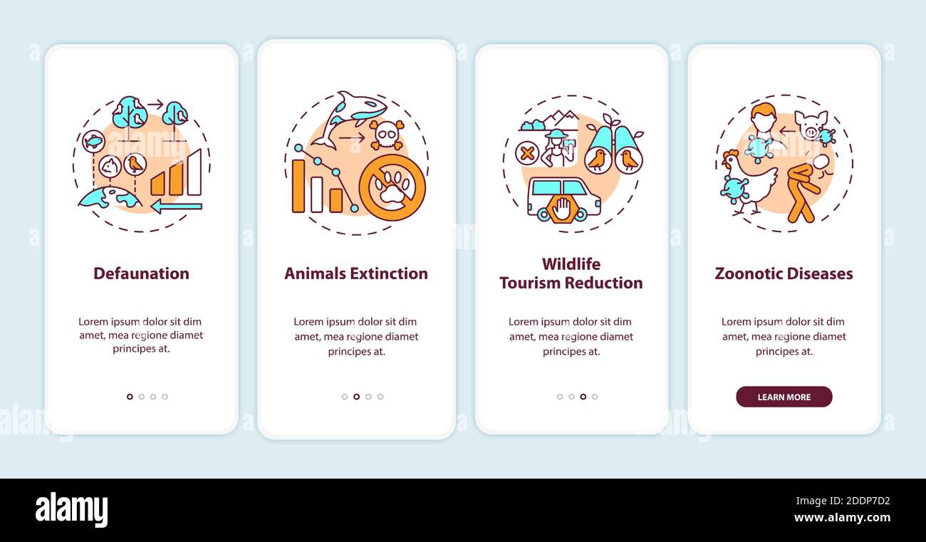 Danni alla natura sullo schermo della pagina dell'app mobile con i concetti Illustrazione Vettoriale