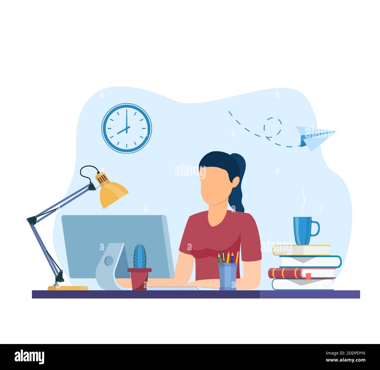 Donna al lavoro su computer portatile Illustrazione Vettoriale