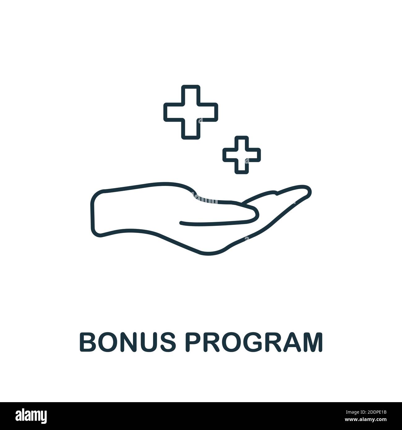 Icona del programma bonus. Elemento di linea semplice dalla raccolta di vendita della filiale. Icona del programma Bonus sottile per modelli, infografiche e altro ancora Illustrazione Vettoriale