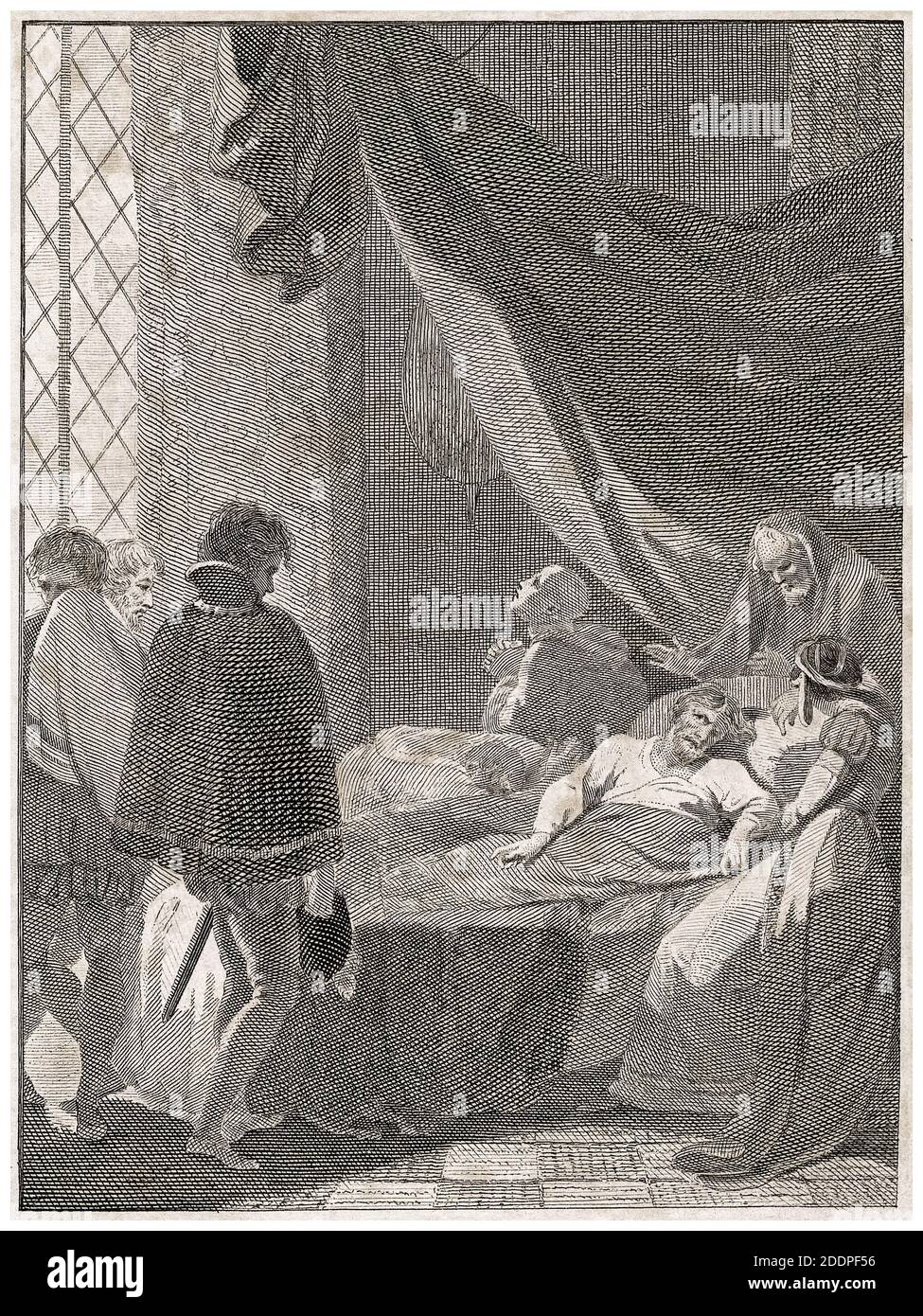 La morte del re Enrico V d'Inghilterra (1386-1422), il 31 agosto 1422, incisione di William Bromley dopo Robert Smirke, 1816 Foto Stock