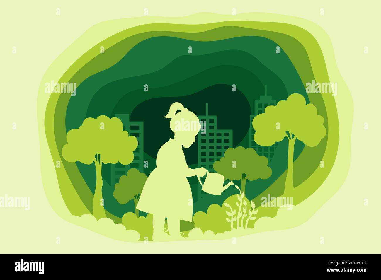 Concetto di ecologia nell'illustrazione vettoriale in stile cartaceo Illustrazione Vettoriale