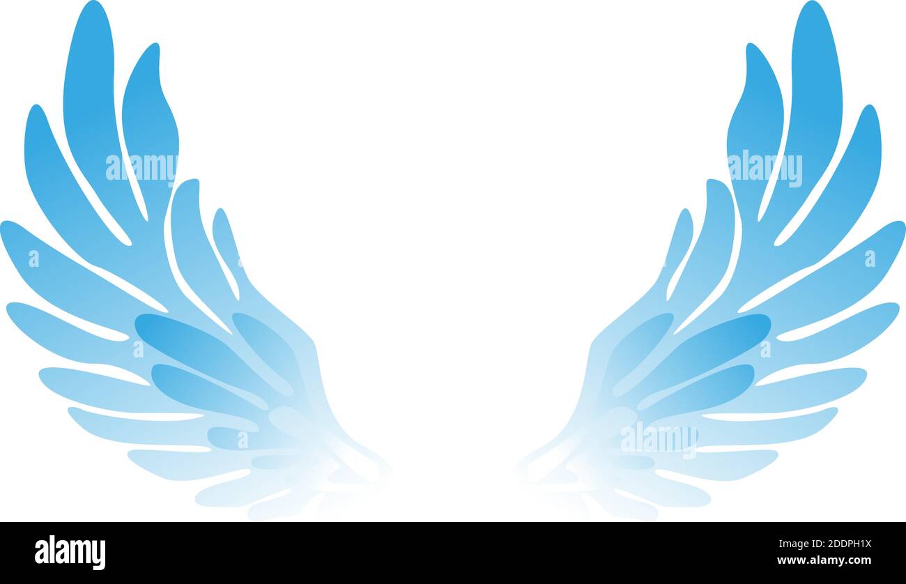 Coppia vettoriale di ali di colore celeste su sfondo bianco. Illustrazione Vettoriale