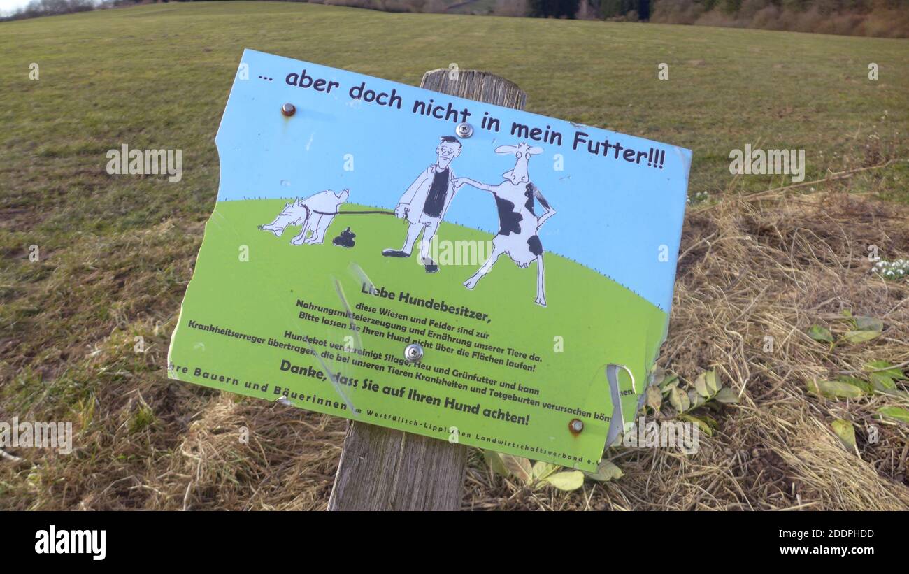 Segno di agricoltori, nessun cane merda sul nostro pascolo, Germania Foto Stock