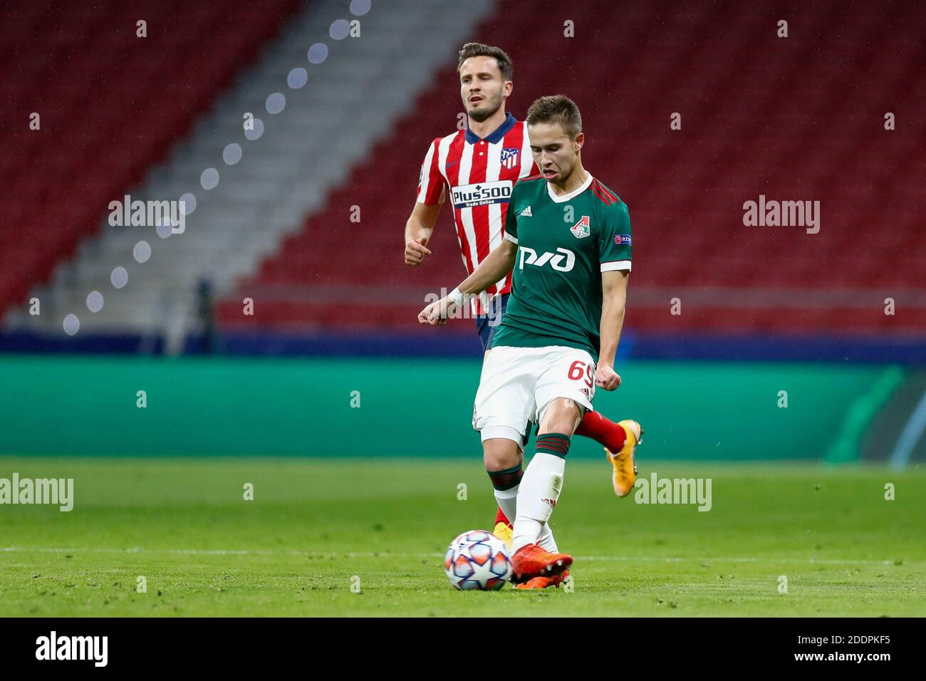 Daniil Kulikov di Lokomotiv in azione durante la UEFA Champions League, Gruppo A partita di calcio tra Atletico de Madrid e L / LM Foto Stock