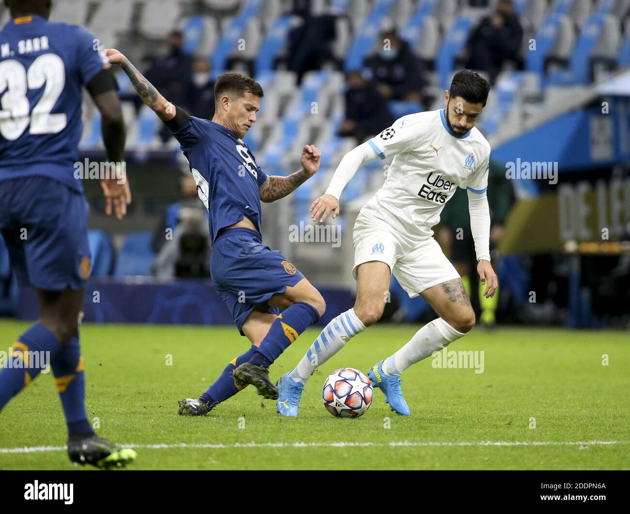 Otavio aka Otavinho di Porto, Morgan Sanson di Marsiglia durante la UEFA Champions League, partita di calcio del Gruppo C tra Olympi / LM Foto Stock