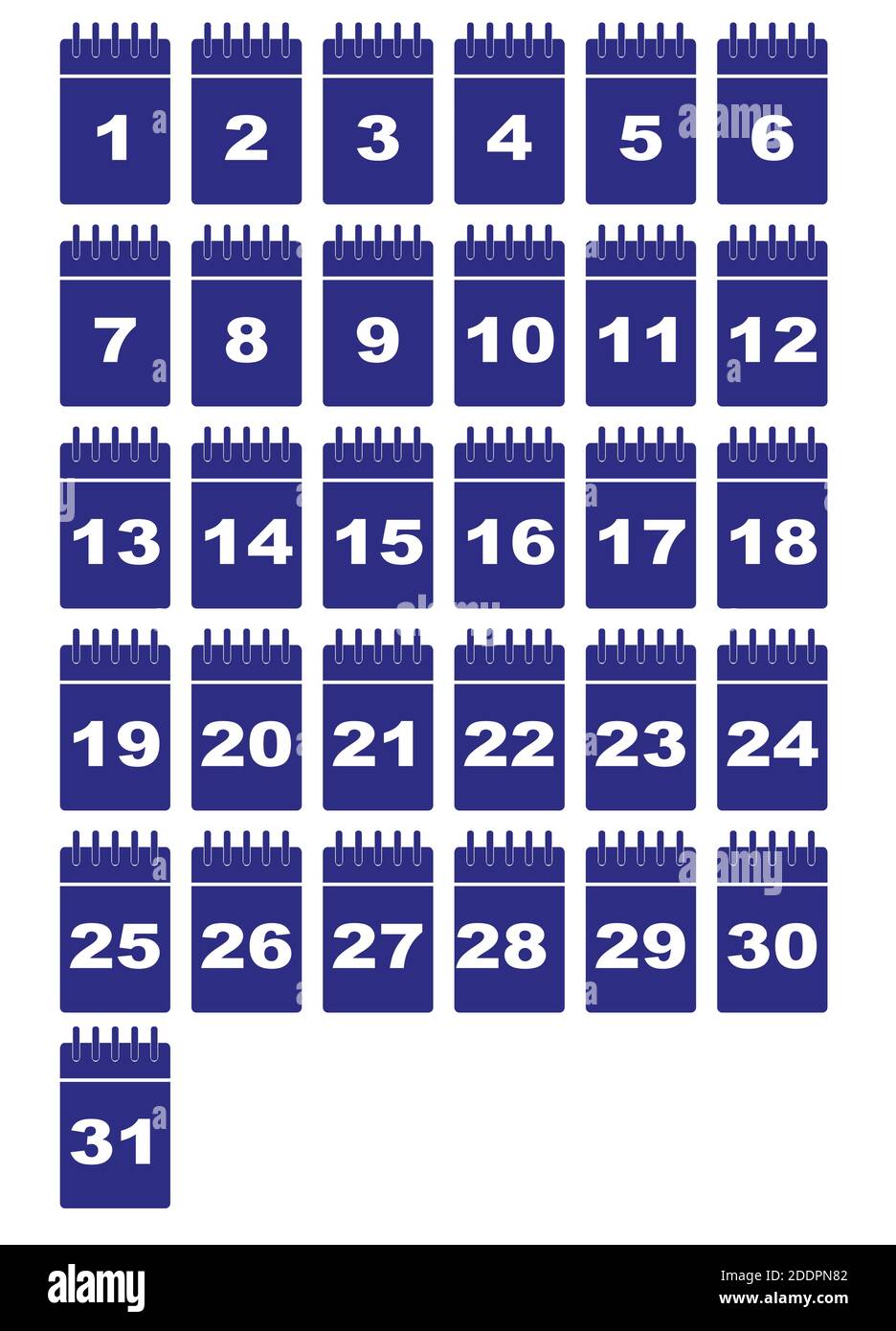 Set di pagine del calendario a strappo. Giorni del mese. Stile piatto isolato su sfondo bianco. Illustrazione vettoriale Illustrazione Vettoriale
