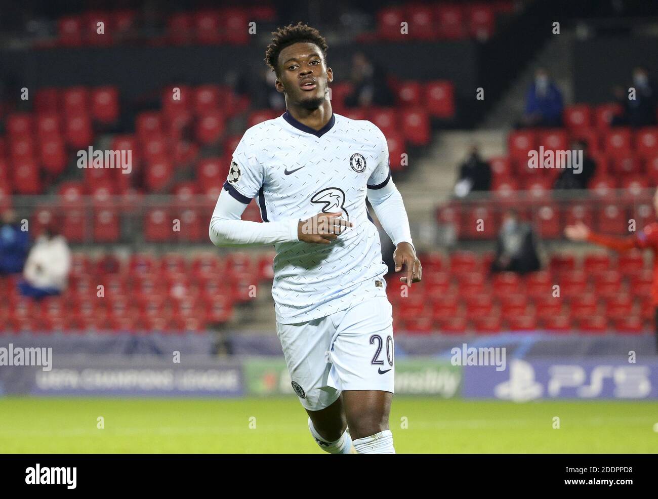 Callum Hudson-Odoi di Chelsea celebra il suo obiettivo durante la UEFA Champions League, partita di calcio del Gruppo e tra Stade Rennais / LM Foto Stock