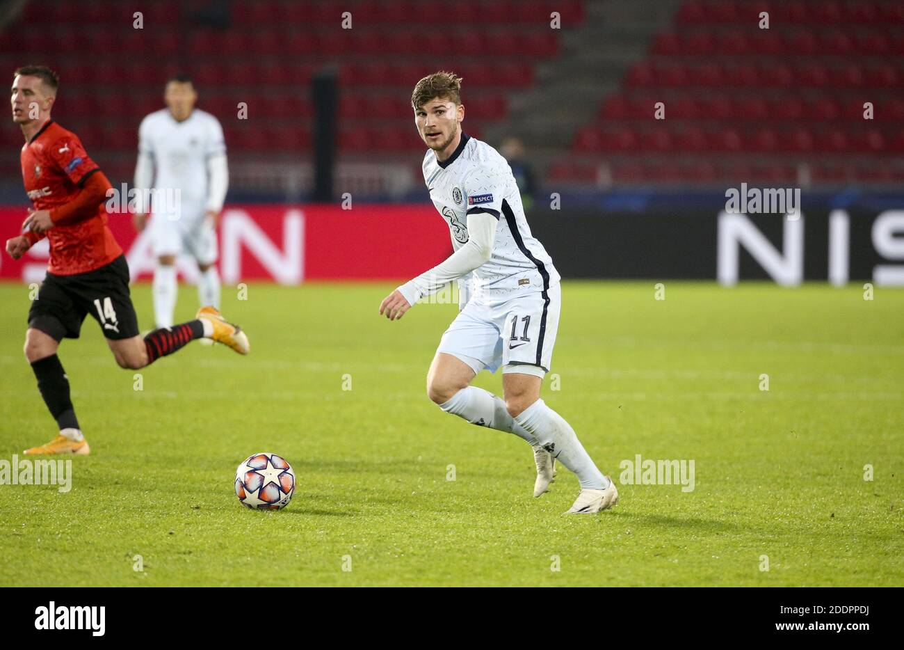 Timo Werner di Chelsea durante la UEFA Champions League, partita di calcio del Gruppo e tra Stade Rennais e Chelsea il 24 novembre / LM Foto Stock