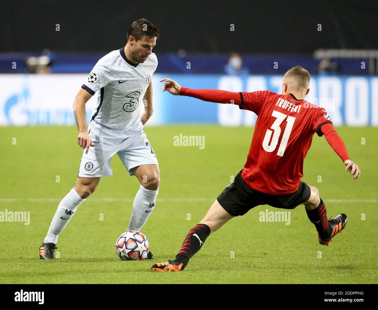 Cesar Azpilicueta di Chelsea durante la UEFA Champions League, partita di calcio del Gruppo e tra Stade Rennais e Chelsea su Novem / LM Foto Stock