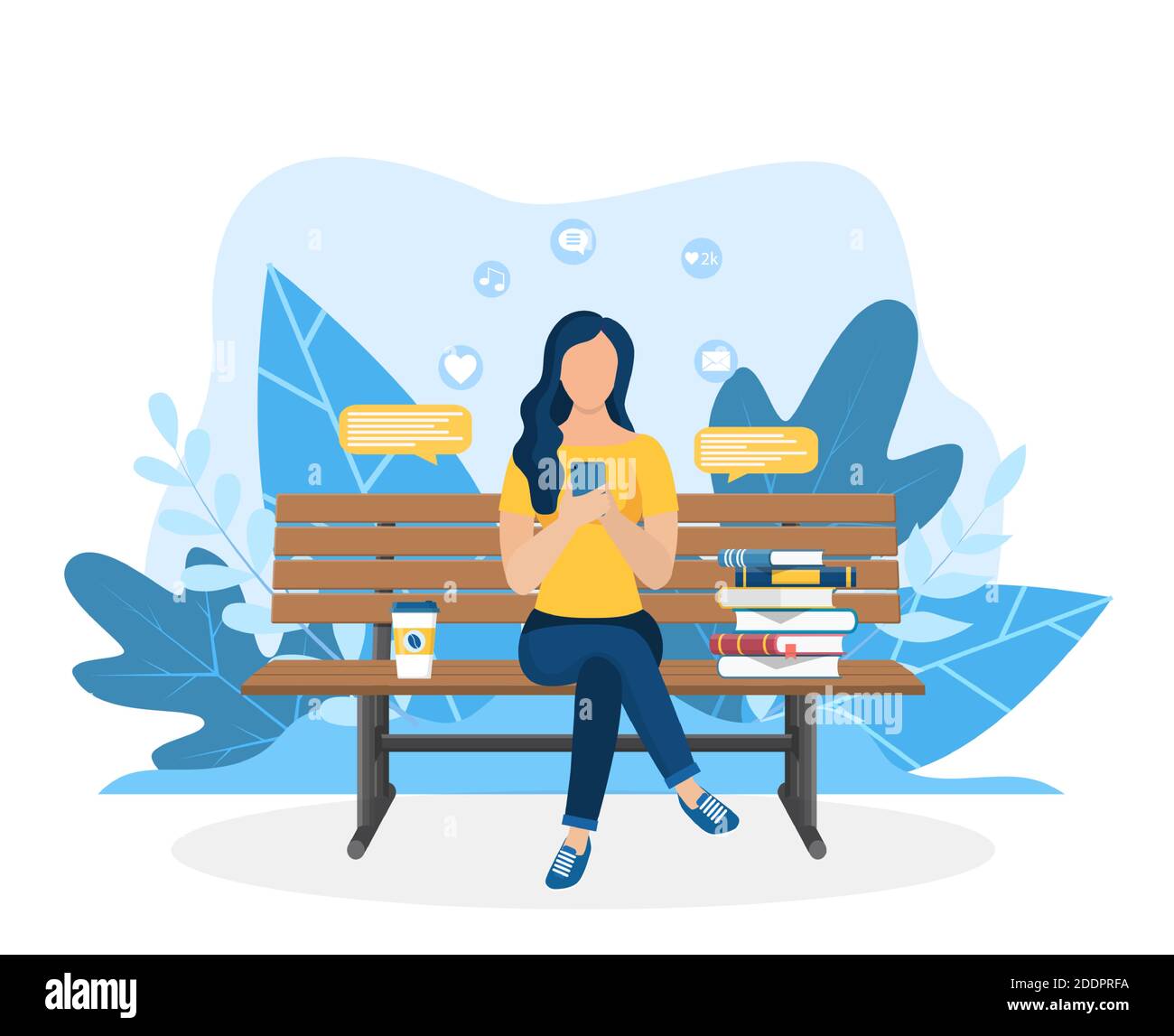Donna con computer portatile seduto in natura Illustrazione Vettoriale
