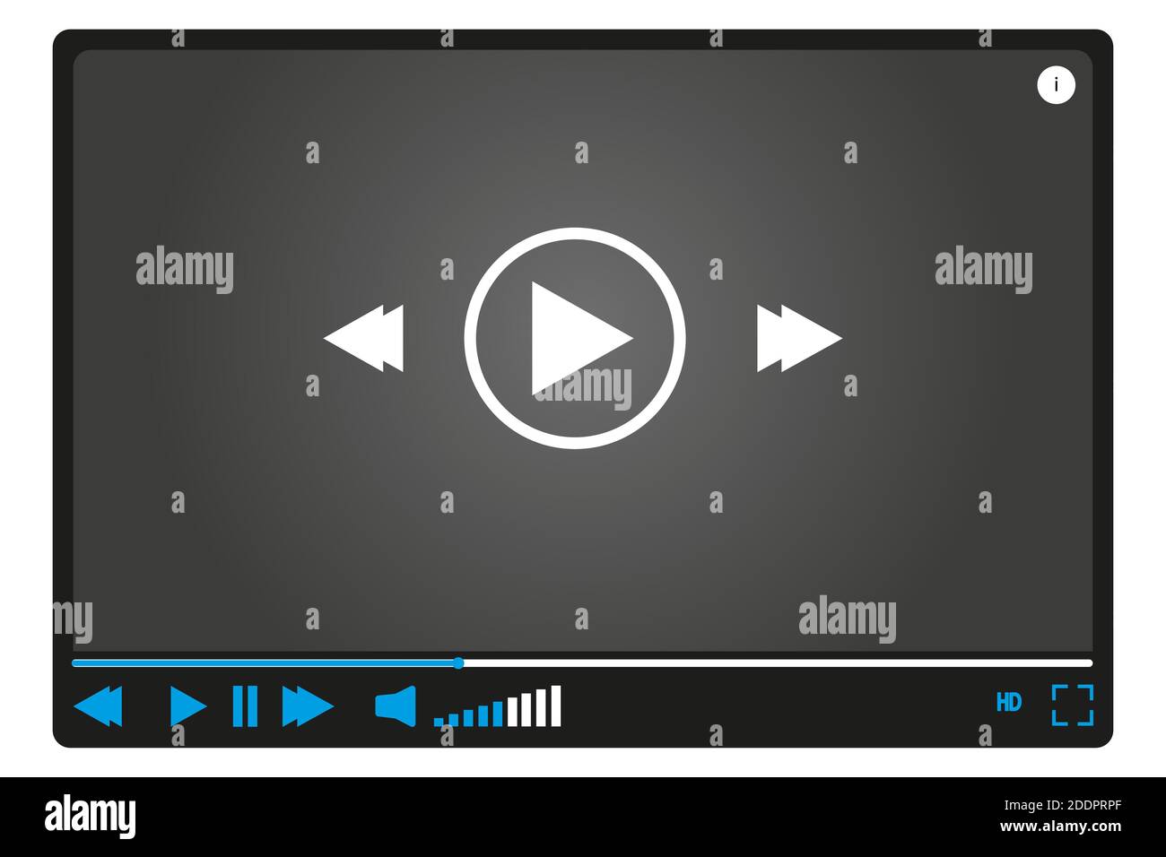 Lettore video. Nero stile piatto, modello per web design. Interfaccia minima. Illustrazione vettoriale Illustrazione Vettoriale