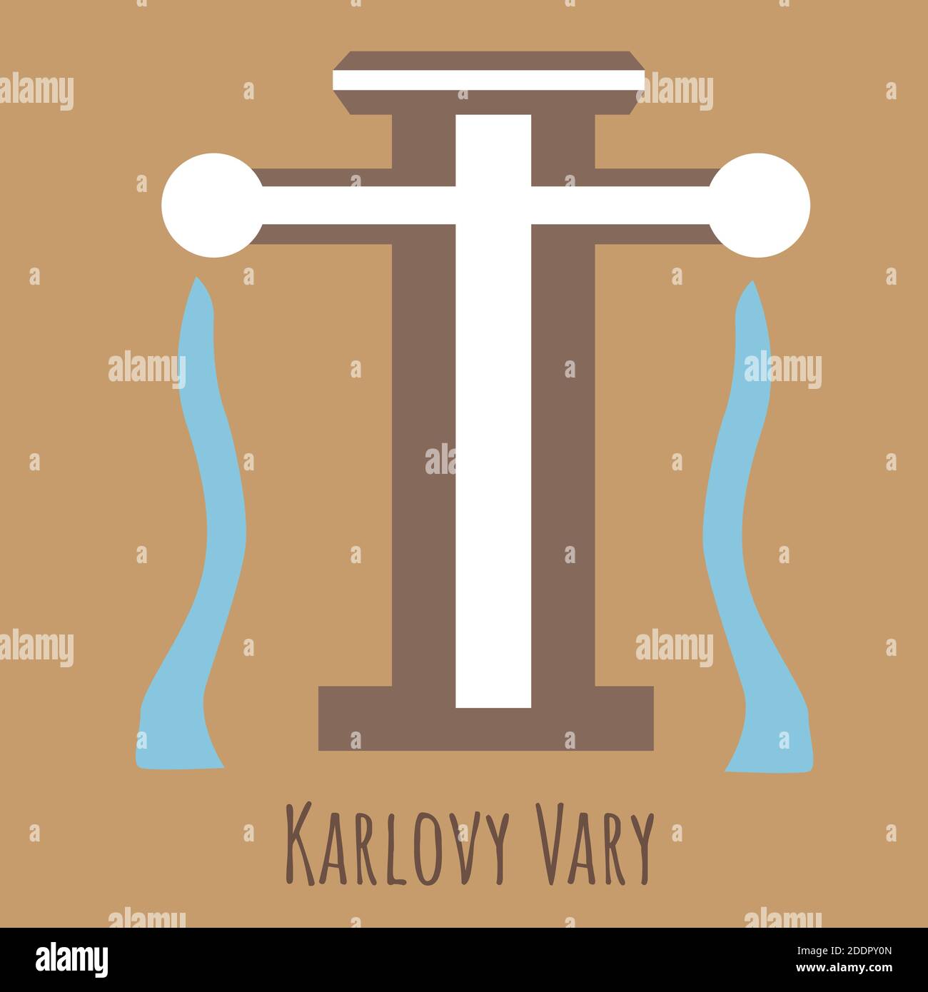 Cartoon piatto sorgente minerale in Karlovy Vary.Symbol di ceco. Immagine piatta vettoriale isolata su sfondo bianco. Illustrazione Vettoriale