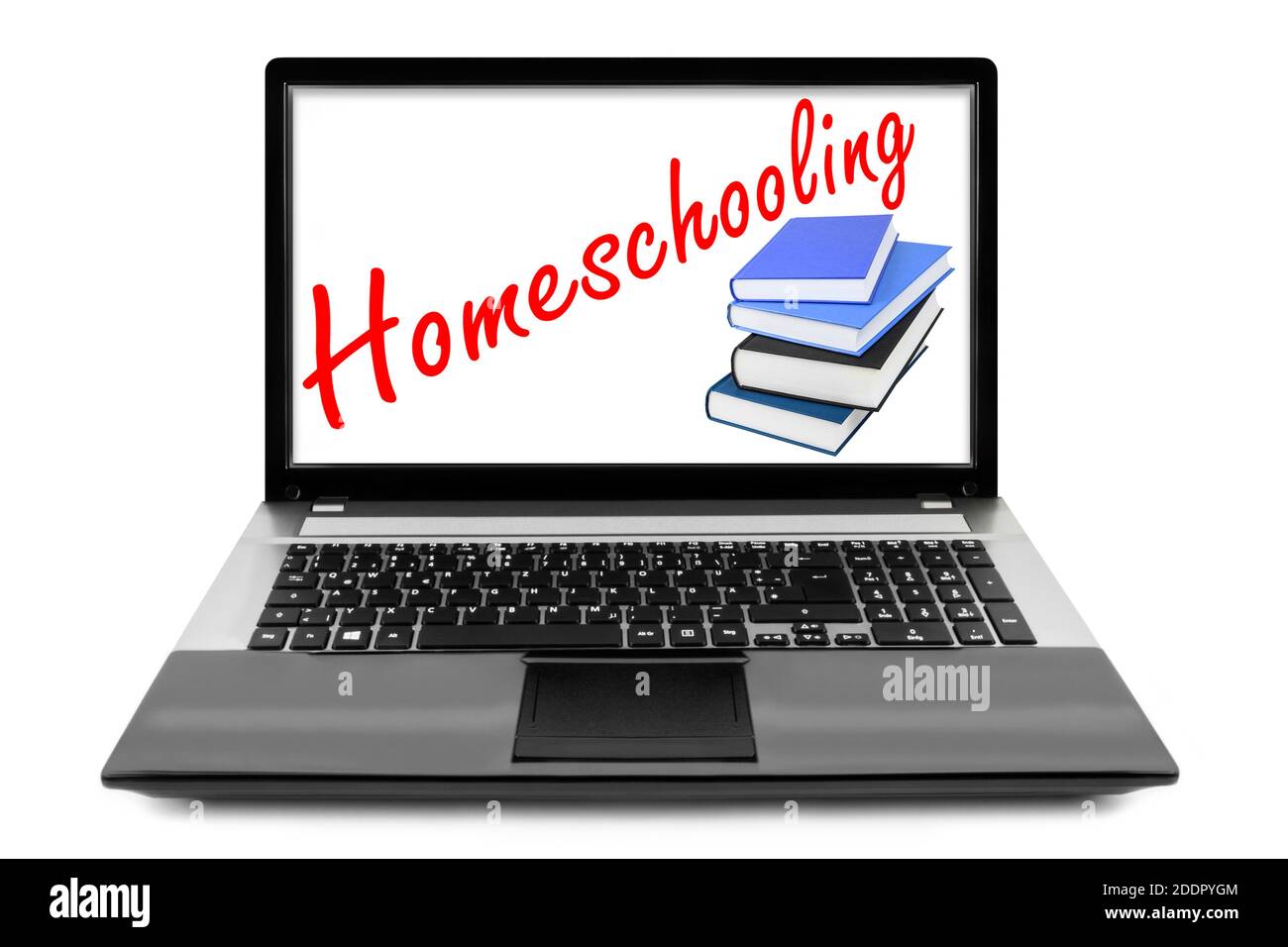 Homeschooling e laptop su sfondo bianco Foto Stock