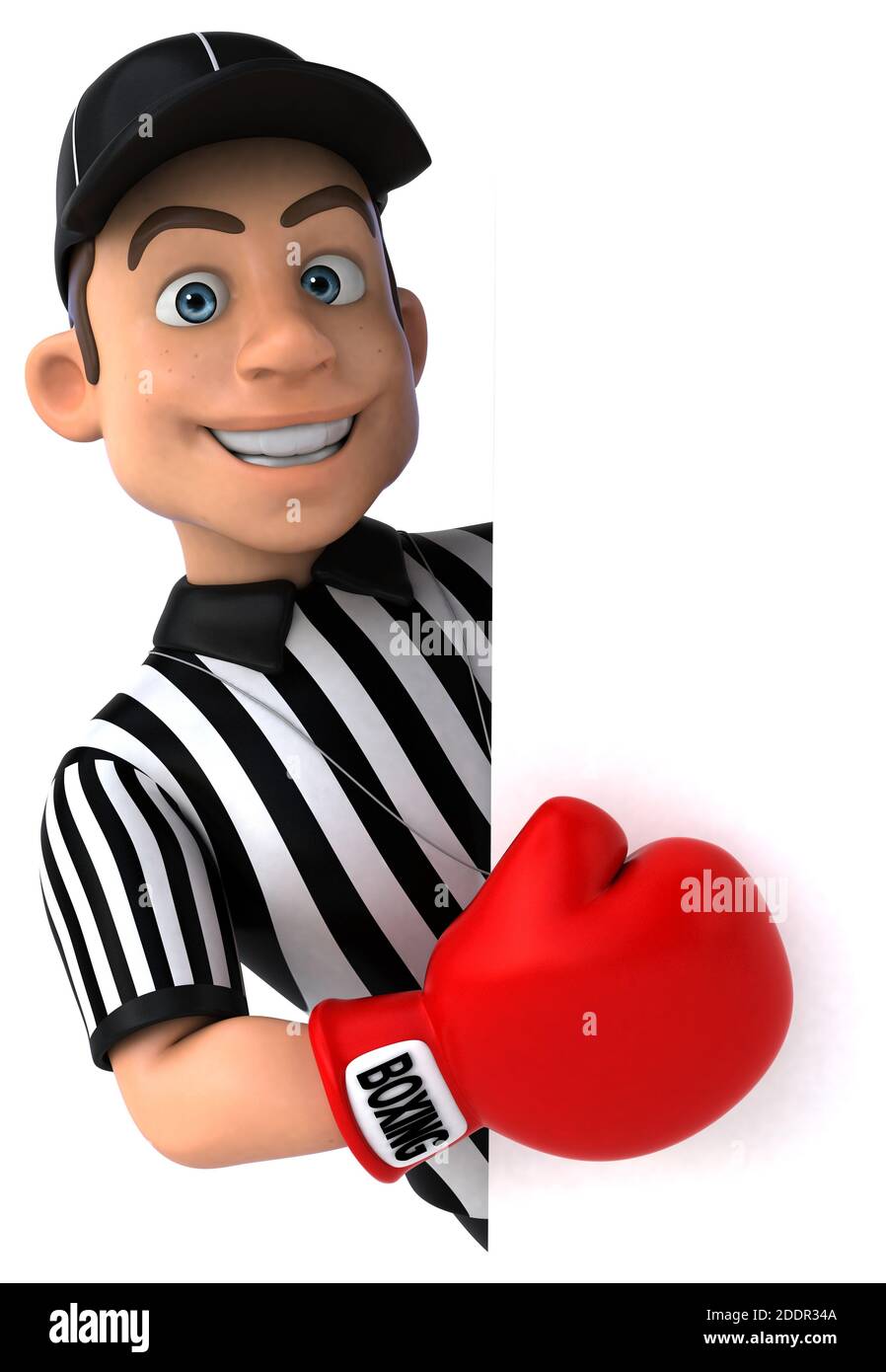 Divertente illustrazione 3D di un arbitro americano boxing Foto Stock