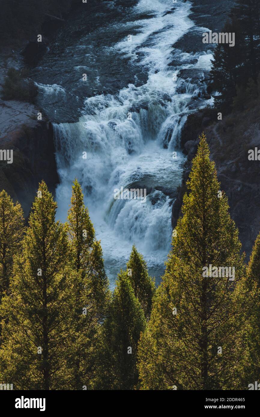 Una bella foto verticale di Lower Mesa Falls si trova in Stati Uniti Foto Stock