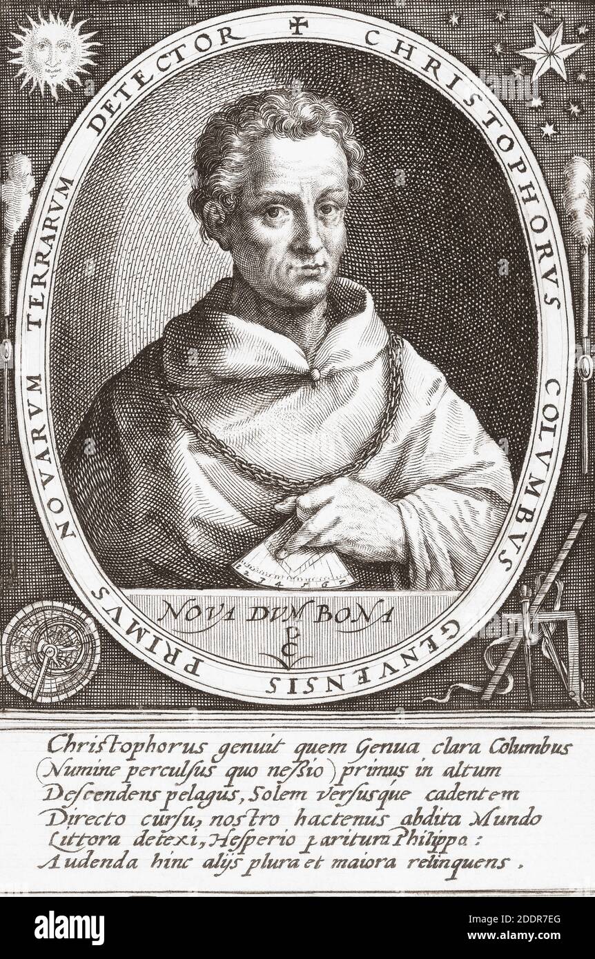Cristoforo Colombo, 1451 – 1506. esploratore italiano, navigatore, colonista e primo governatore delle Indie. Dopo un'incisione di Crispjn van de Passe. Foto Stock