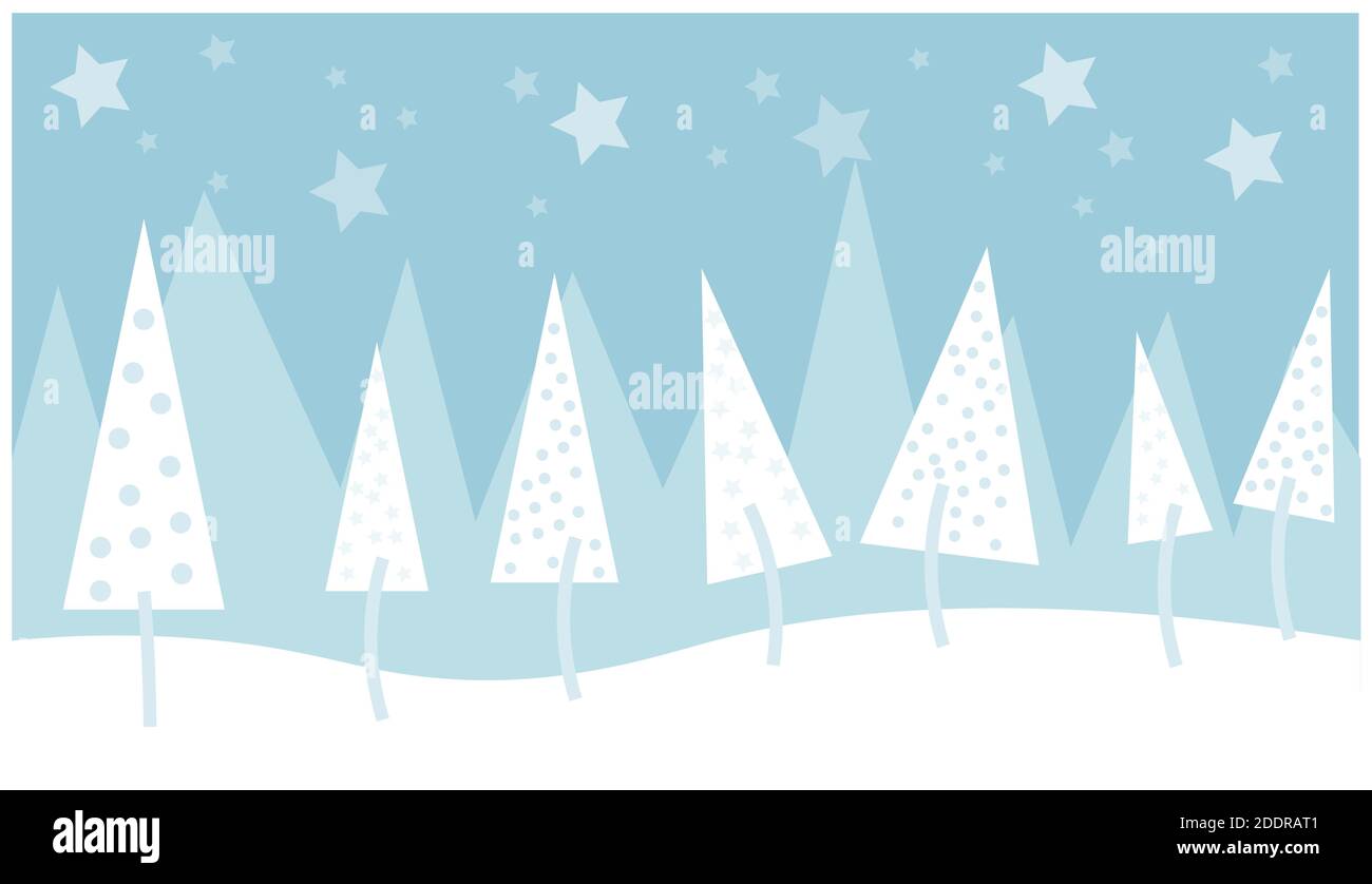 Immagine vettoriale dell'albero di Natale su sfondo blu con stelle Illustrazione Vettoriale