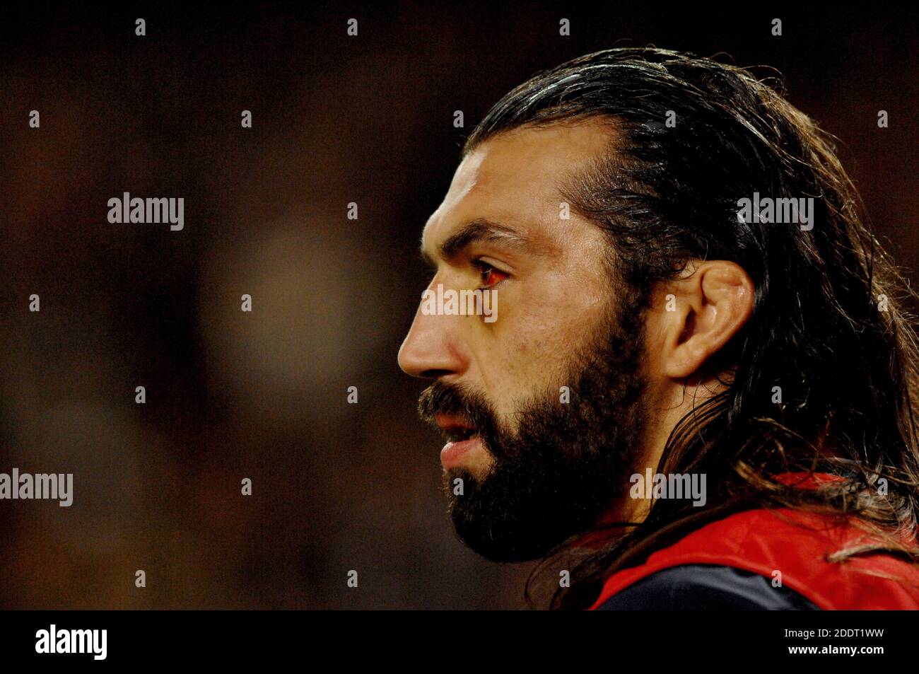 Sebastien Chabal, giocatore francese di rugby, guarda avanti durante la Coppa del mondo di Rugby, Francia 2007, a Parigi. Foto Stock