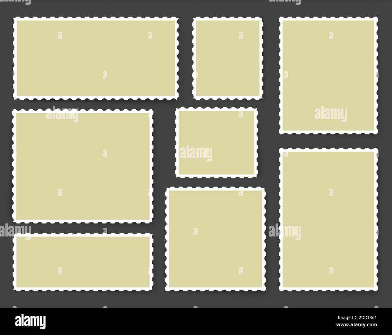 Francobollo vuoto. Etichetta posta vettore. Timbro postale rettangolo quadrato. Modello vuoto vintage. Illustrazione Vettoriale