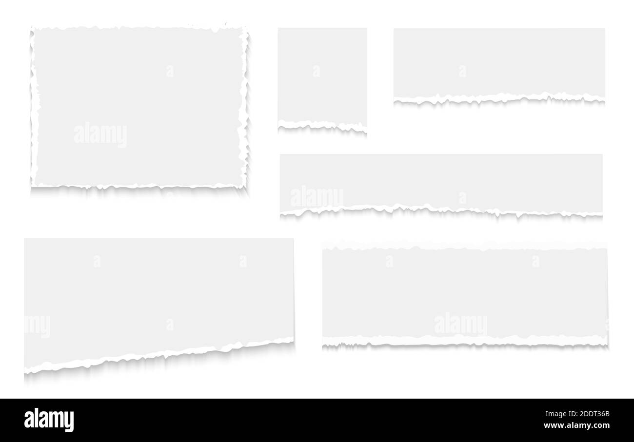 Set di carta strappata. Striscia il foglio bianco del notebook. Frammenti di pagine vettoriali del notebook Illustrazione Vettoriale