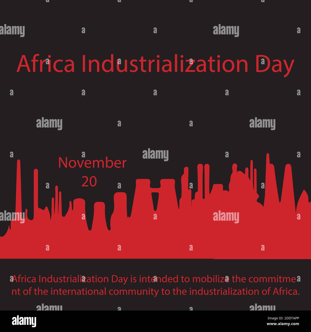 La Giornata dell'industrializzazione dell'Africa intende mobilitare l'impegno della comunità internazionale per l'industrializzazione dell'Africa. Illustrazione Vettoriale