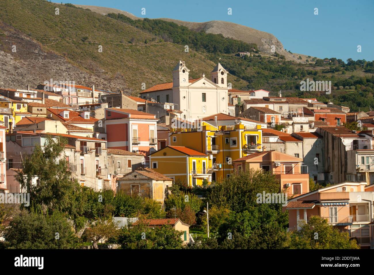 Vista su San Nicola Arcella, Provincia di Cosenza, Calabria Foto Stock