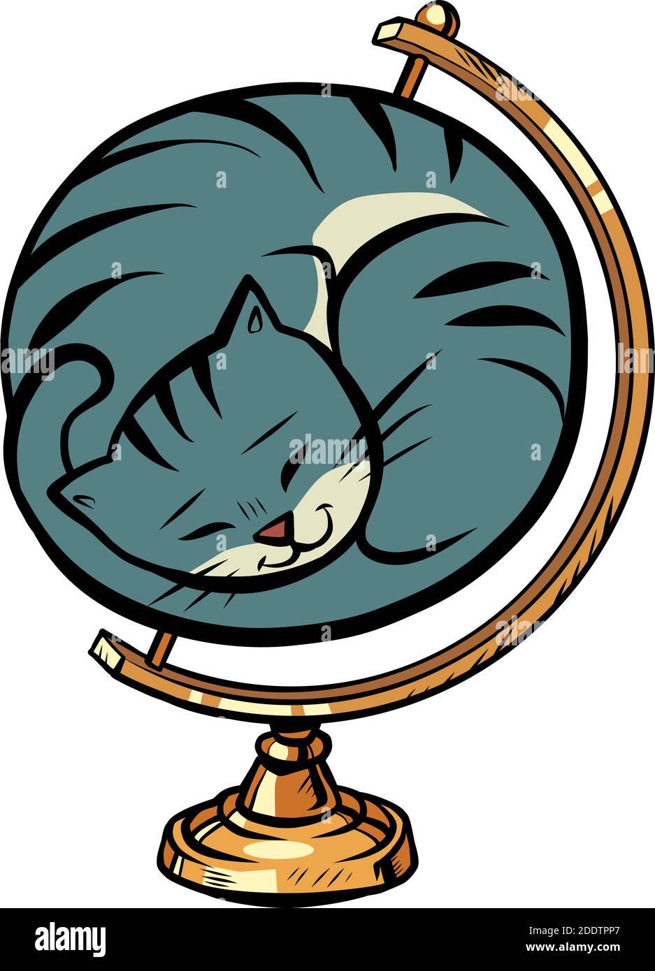 globo internazionale il gatto è arricciato in su in una sfera e dorme Illustrazione Vettoriale