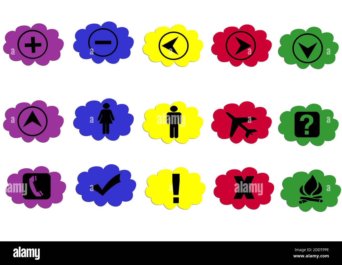 Icona Web impostata nel pulsante nuvola a colori, varie serie di icone Foto Stock