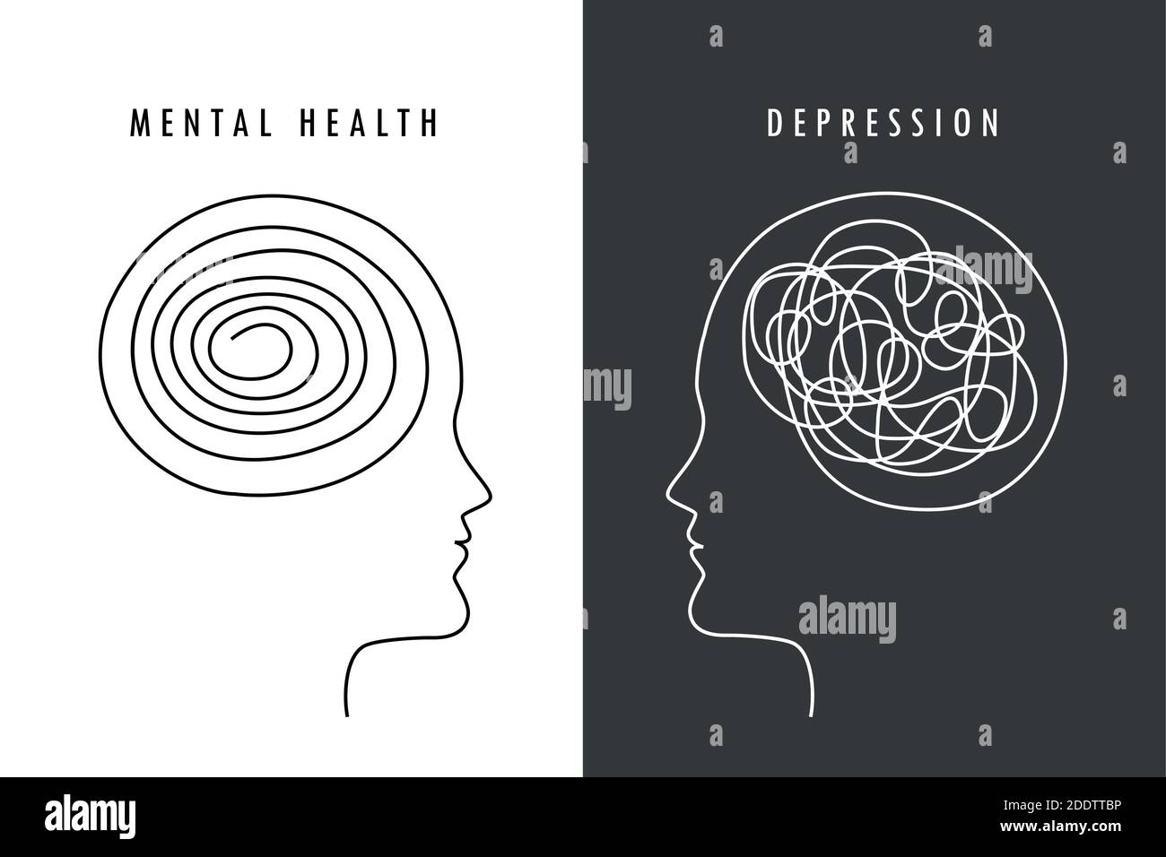 Concetto di salute mentale uomo cervello silhouette vettore illustrazione EPS10 Illustrazione Vettoriale