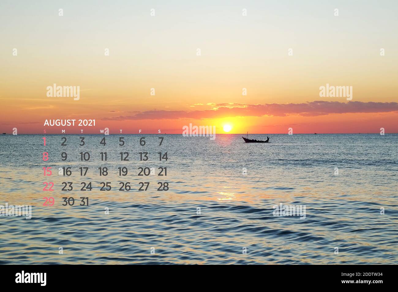 Calendario 2021 agosto. Mare, oceano, spiaggia, tropicale, tema natura. A2. 60 x 40 cm. 15.75 x 23.62 pollici Foto Stock