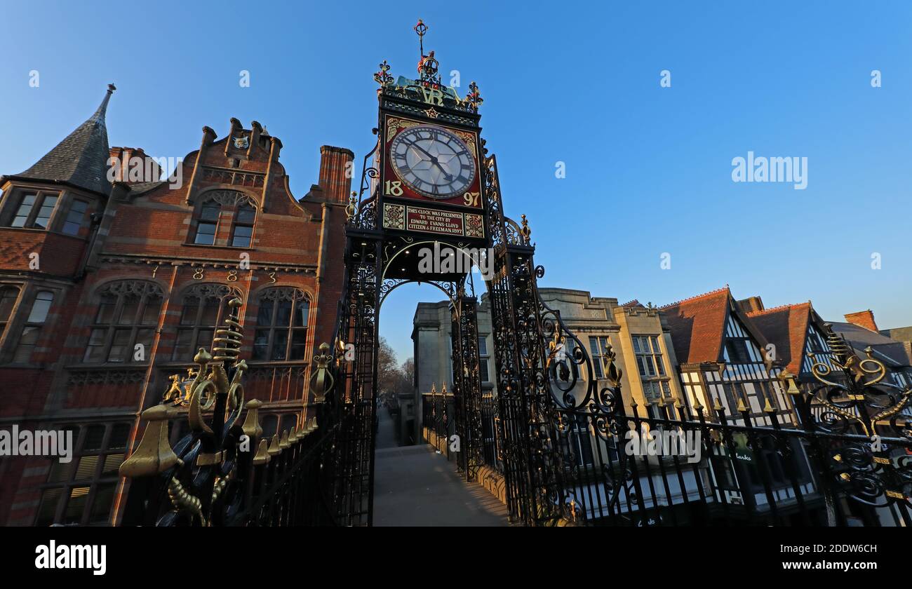 1883-1897,Chester Clock,City Walls,clock,Cheshire,England,UK - Eastgate Clock, CH1 1LE Foto Stock