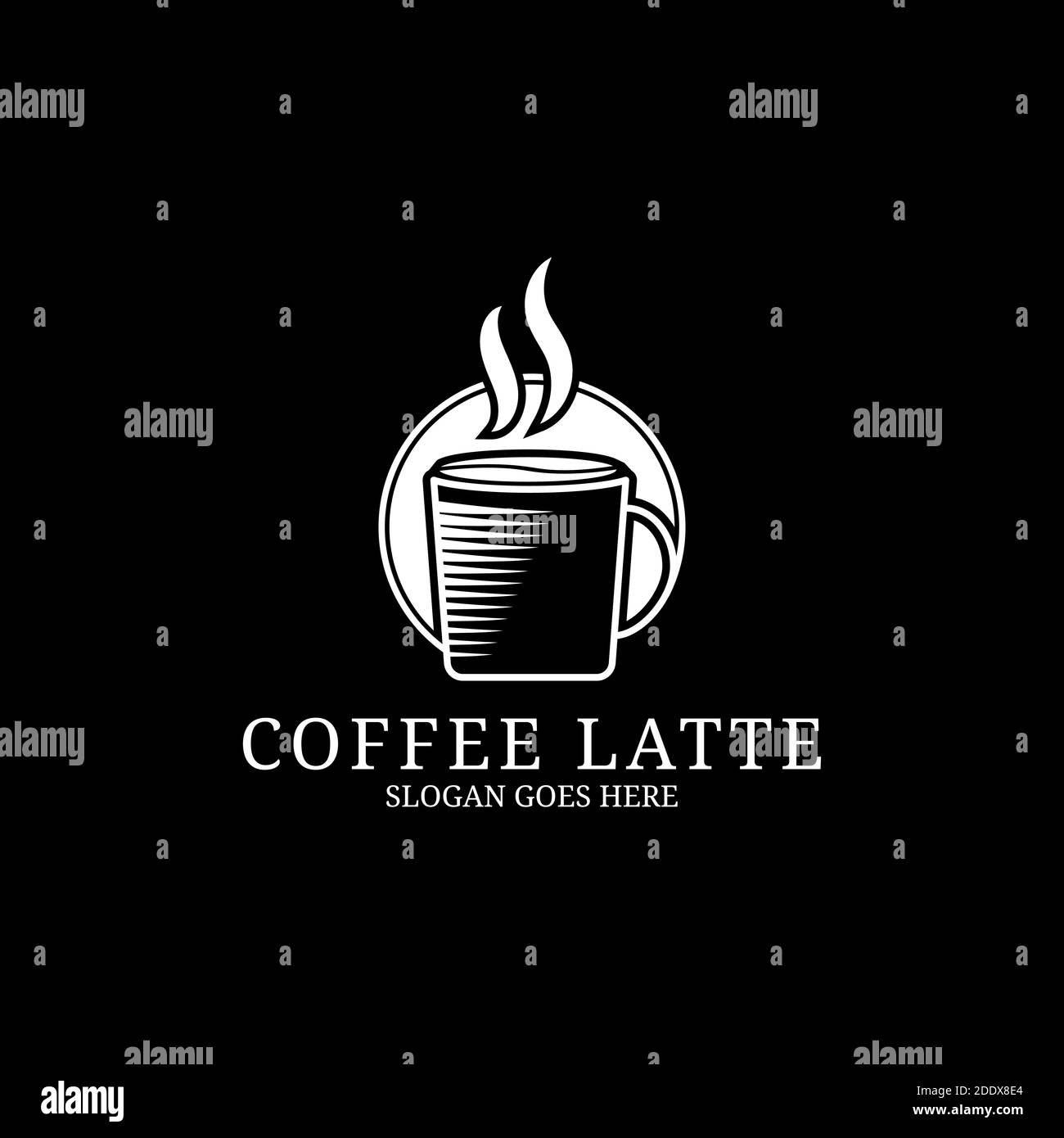 Ispirazione dal design del logo del caffè latte retro, modello vettoriale per il caffè retro Illustrazione Vettoriale