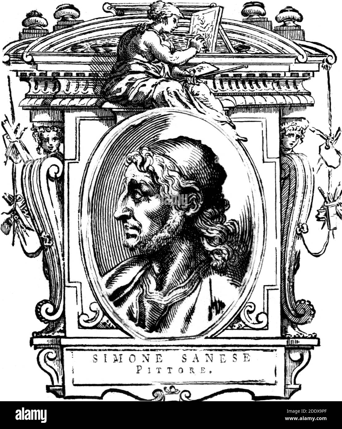 1320 ca., ITALIA : IL Rinascimento italiano SIMONE Martini aka Simone Senese (1284 ca. - 1344 ). Ritratto inciso del XVIII secolo, pubblicato nel libro italiano VITE di Giorgio Vasari , Livorno , 1767 . - Sanese - RITRATTO - ritratto - ARTE - ARTI VISIVE - ARTI VISIVE - ITALIA - SCULTORE - SCULTORE - SCULTURA - SCULTURA - incisione - illustrazione - RINASCIMENTO - barba - barba - barba - profilo - profilo - profilo - STORIA - FOTO STORICHE --- ARCHIVIO GBB Foto Stock