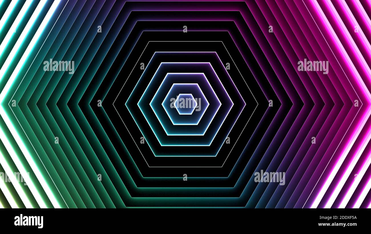 Astratto sfondo neon di esagoni Foto Stock