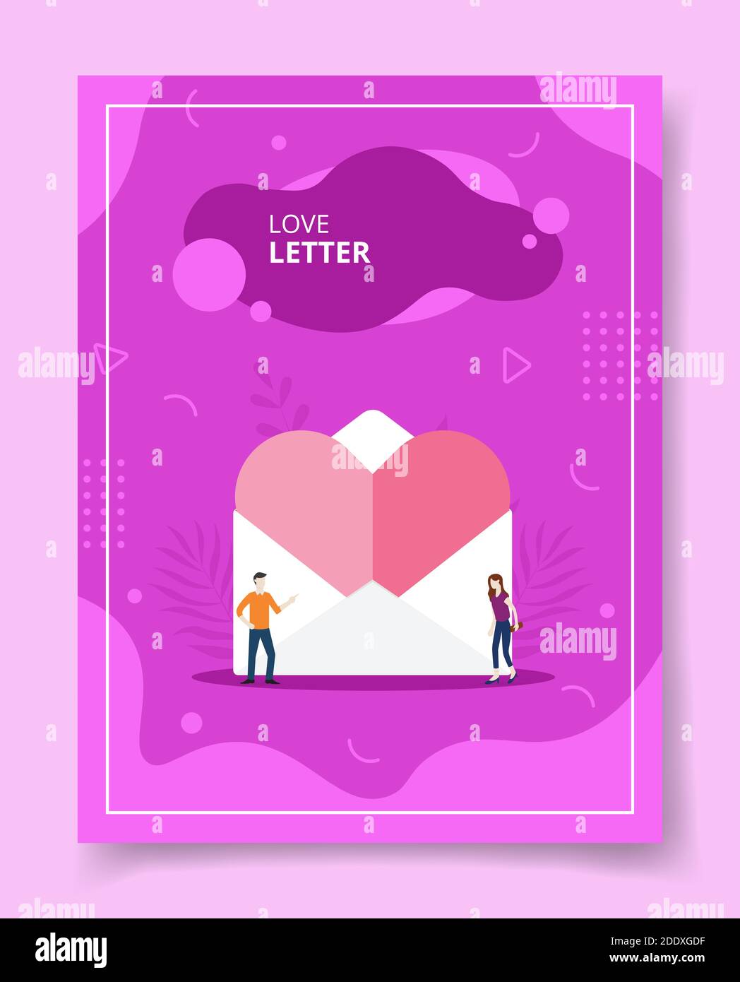 lettera d'amore persone in piedi davanti grande amore mail per modello di banner, volantino, libri copertina, riviste con forma liquida stile Illustrazione Vettoriale