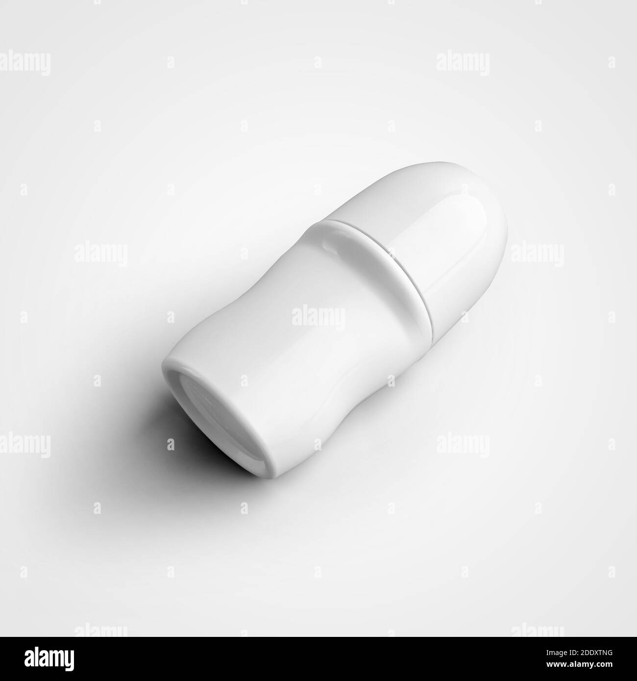 Modello di vasetto di plastica bianca di deodirante a rullo, prodotto per l'igiene personale ascella, isolato su sfondo. Confezione antitraspirante priva di etichette Foto Stock