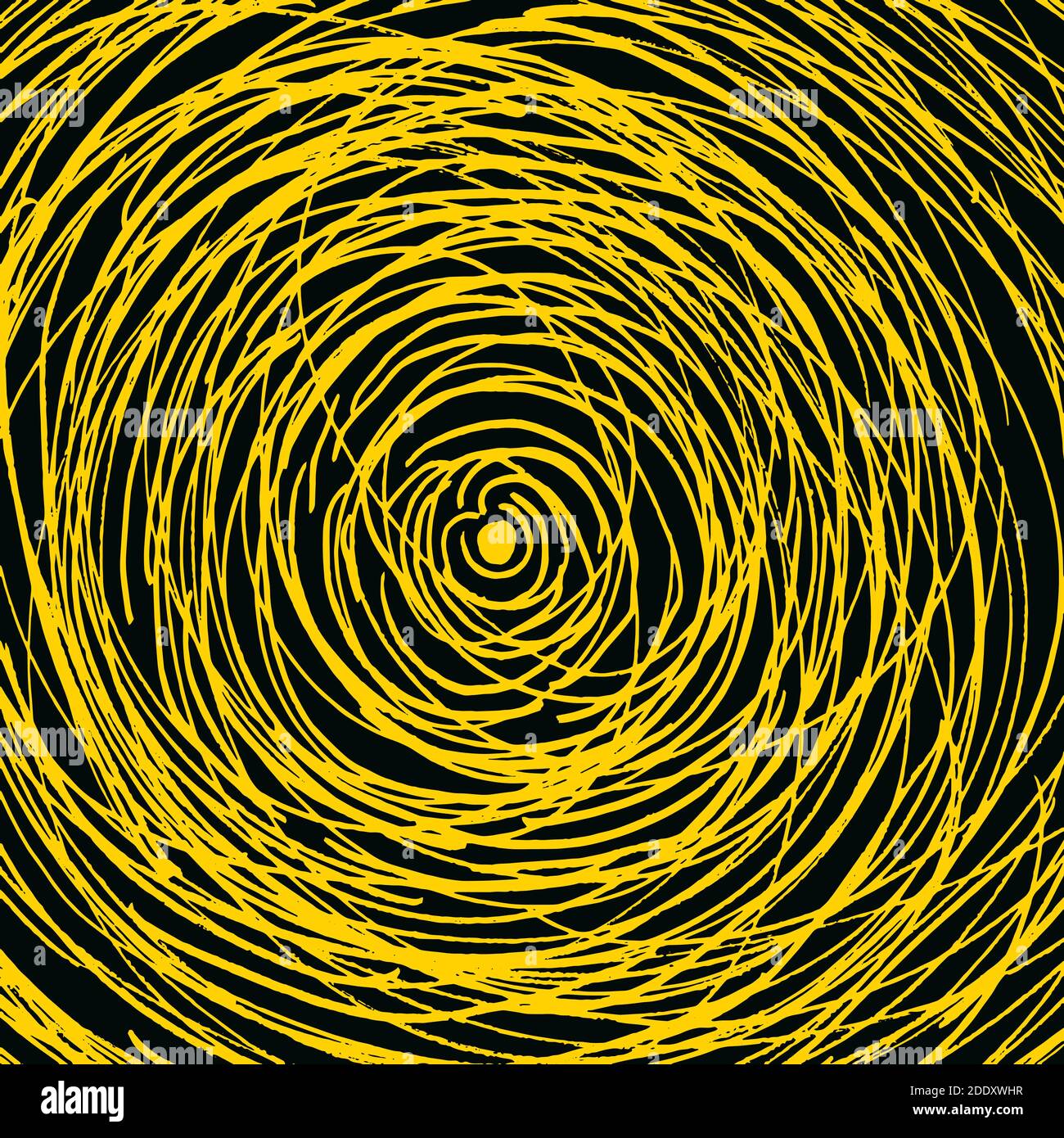 Vettore astratto di una struttura grunge. Graffi circolari gialli su sfondo nero Illustrazione Vettoriale