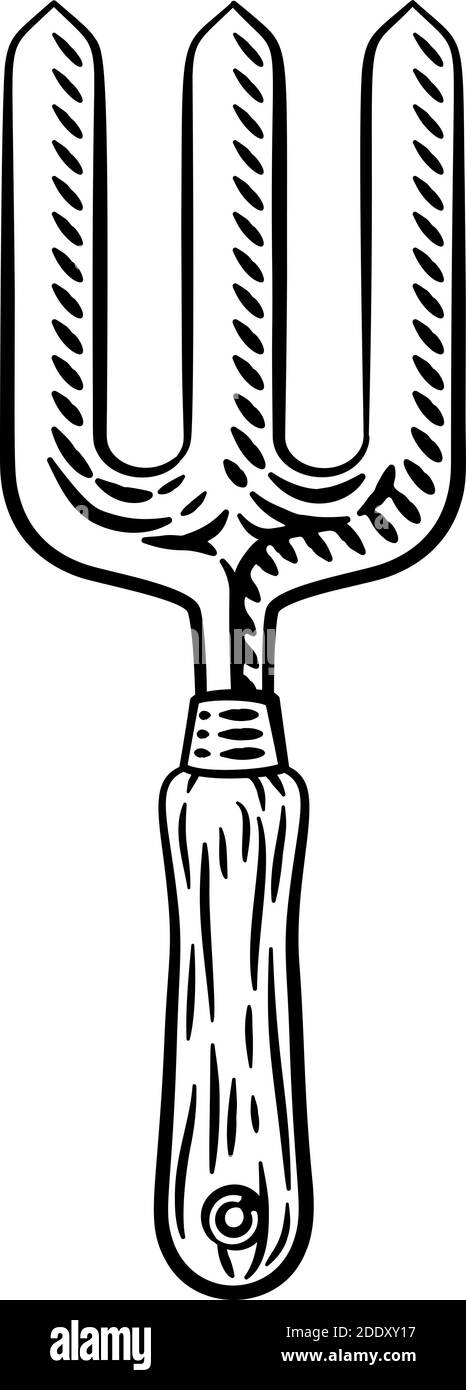 Garden Tool Giardinaggio forchetta manuale Woodcut vintage Illustrazione Vettoriale