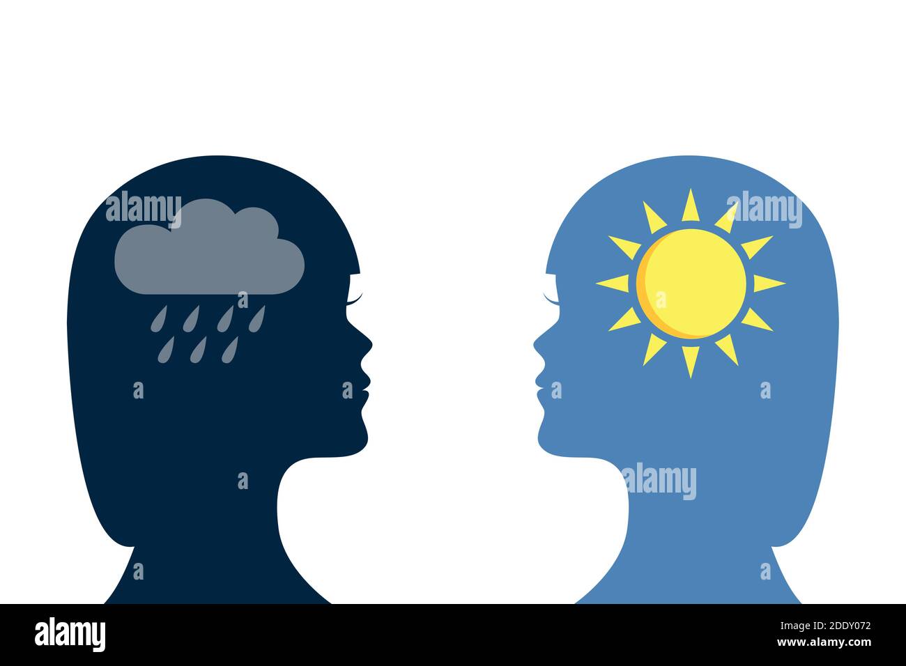 concetto di salute mentale donna con pioggia e sole simbolo silhouette Illustrazione vettoriale EPS10 Illustrazione Vettoriale