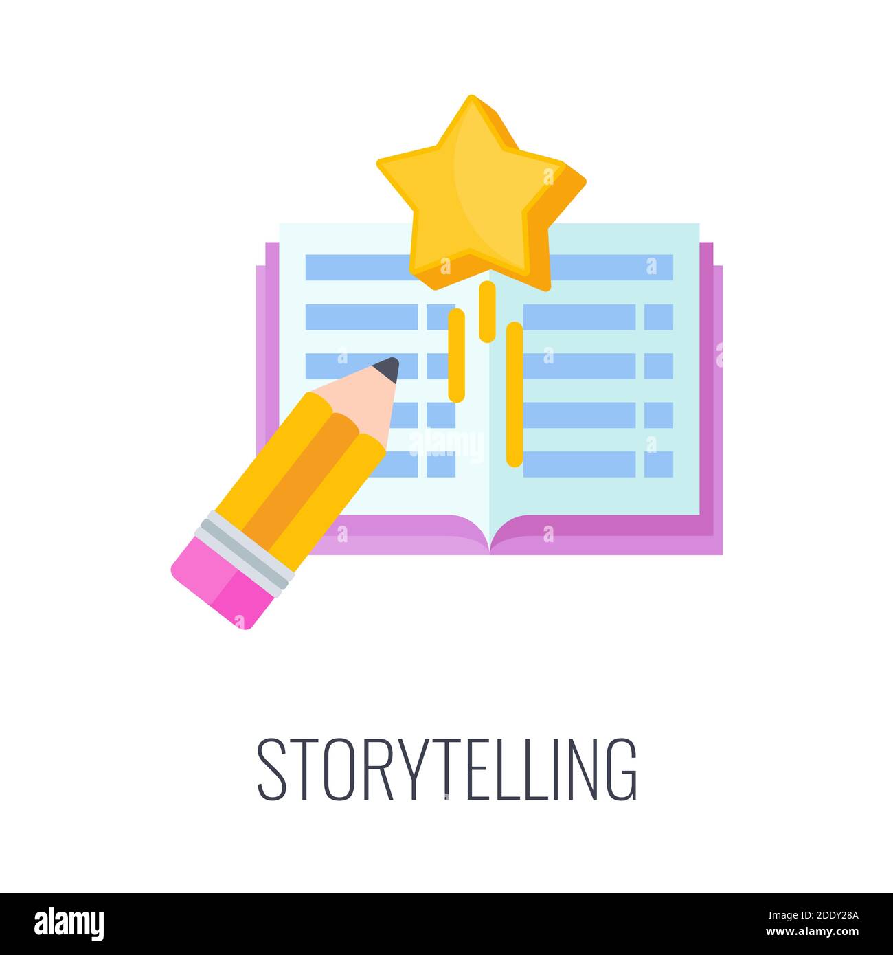 Icona di narrazione del marchio. Illustrazione vettoriale a fumetti piatti. Illustrazione Vettoriale