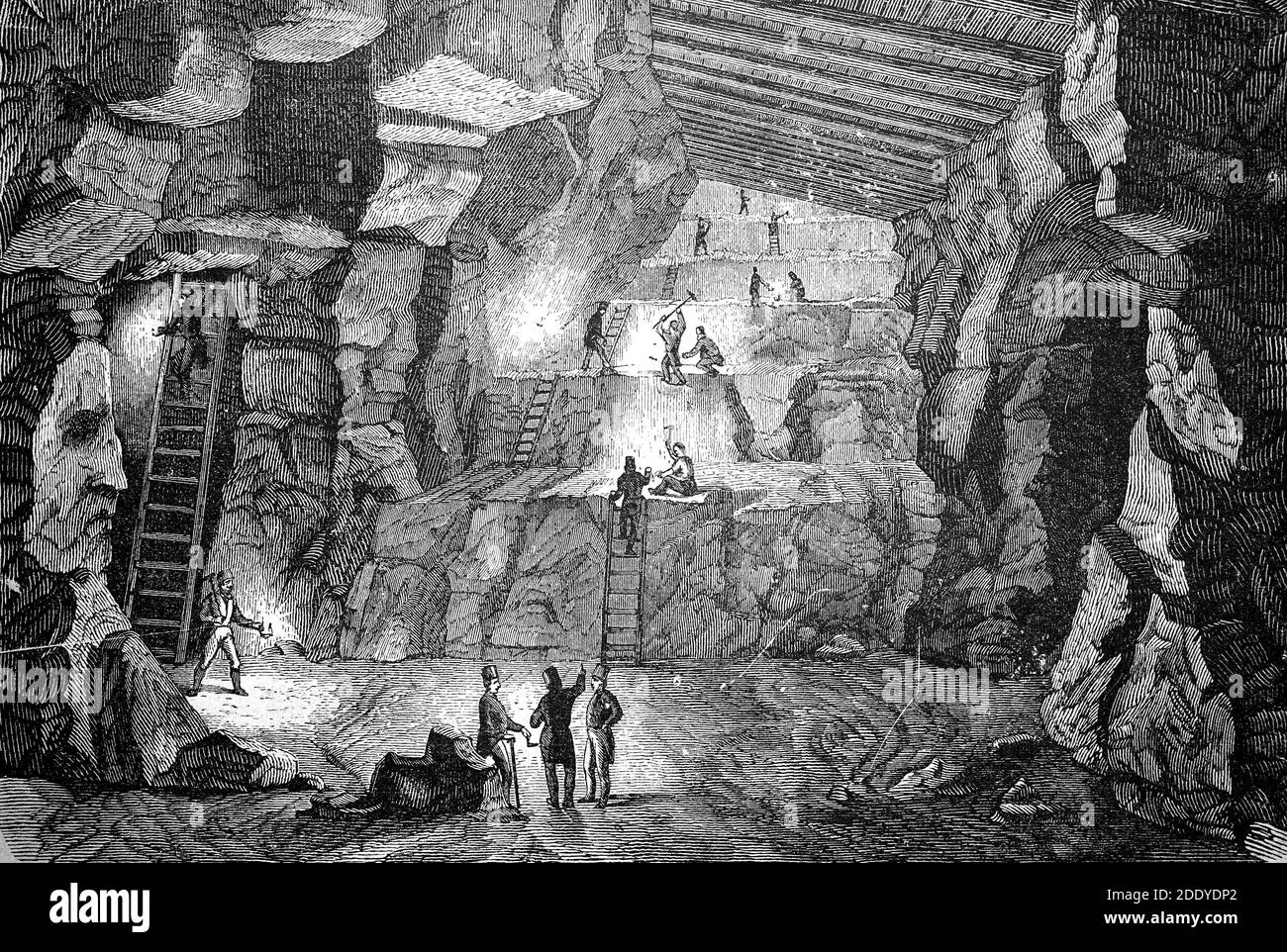 Estrazione mineraria, interno di una miniera, estrazione di un bastone / Bergbau, Inneres eines Bergwerk, Abbau eines Stockes, Historisch, storico, digitale riproduzione migliorata di un originale del 19 ° secolo / digitale Reproduktion einer Originalvollage aus dem 19. Jahrhundert, Foto Stock