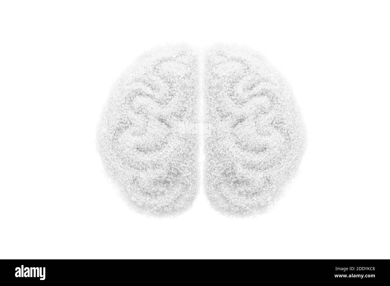 Zucchero bianco della forma di un cervello umano isolato su sfondo bianco Foto Stock
