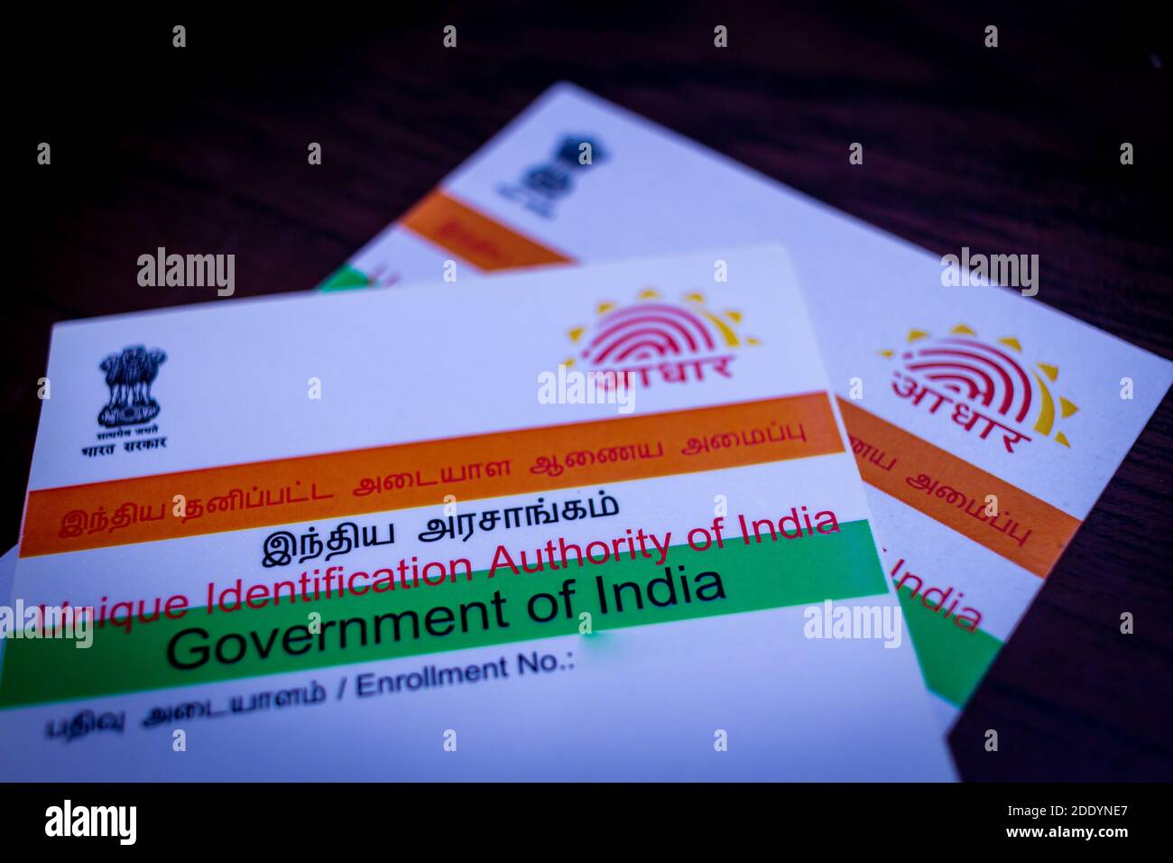 Carta Aadhaar indiana utilizzata come documento di identificazione e kyc Foto Stock