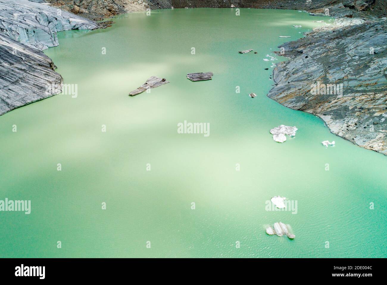 Alta Valmalenco (IT), veduta aerea del ghiacciaio Fellaria, luglio 2018 Foto Stock