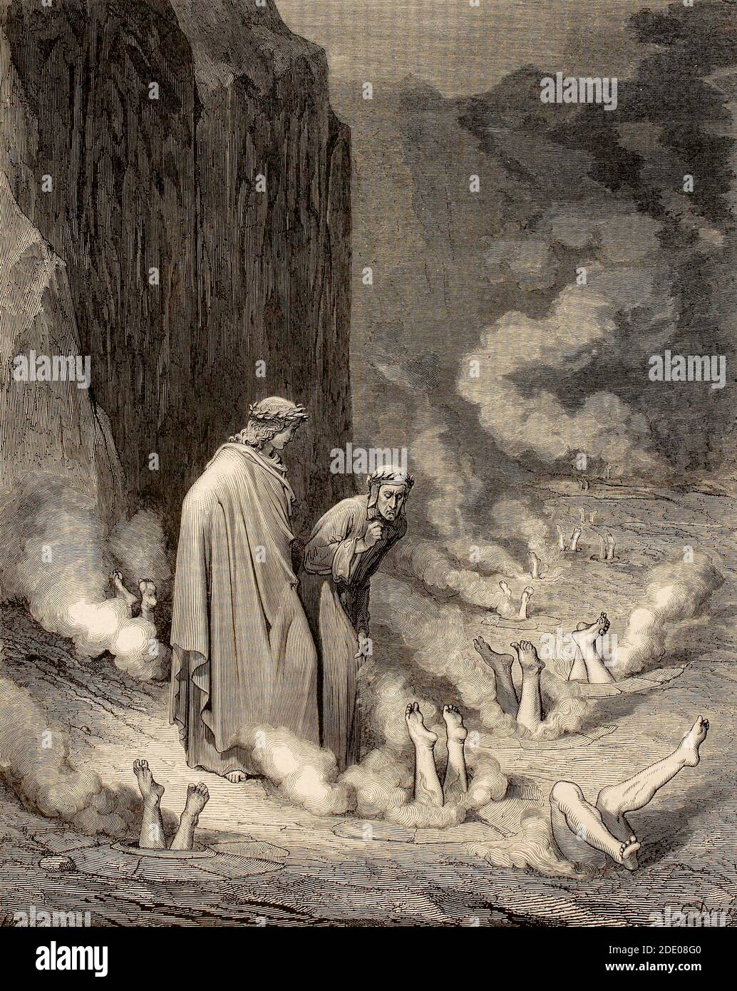 Dante Divina Commedia - Inferno - XIX canto - Dante E Virgilio, il corallo dei simoniaci - VIII Circolo - illustrazione di Gustave Dorè Foto Stock